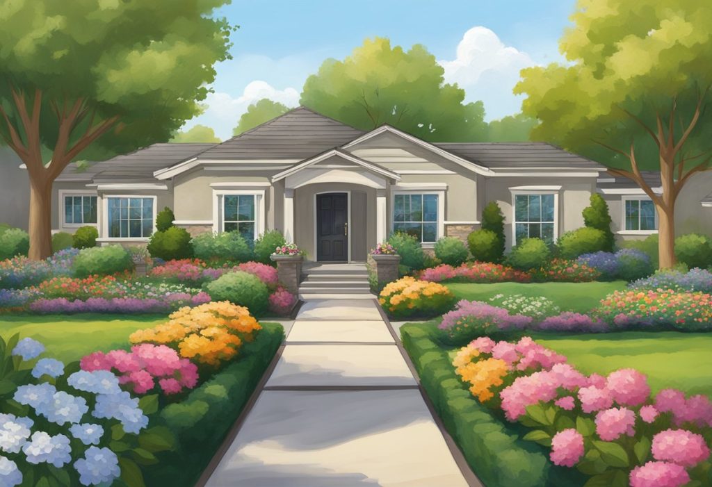 House with flowers in front yard