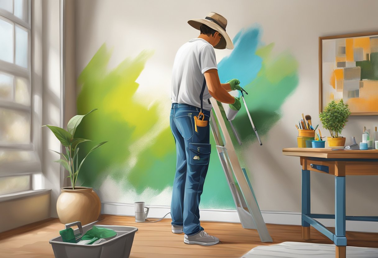 A local Sacramento painter carefully applies fresh paint to a wall, using precise brushstrokes and a steady hand. The vibrant colors bring new life to the room